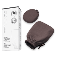 The Charcoal Glove and Face Scrubber Beside the White Display Box